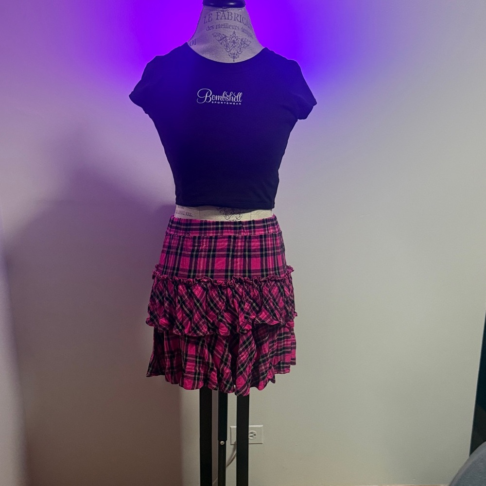 Hot Topic Pink Plaid Mini Skirt